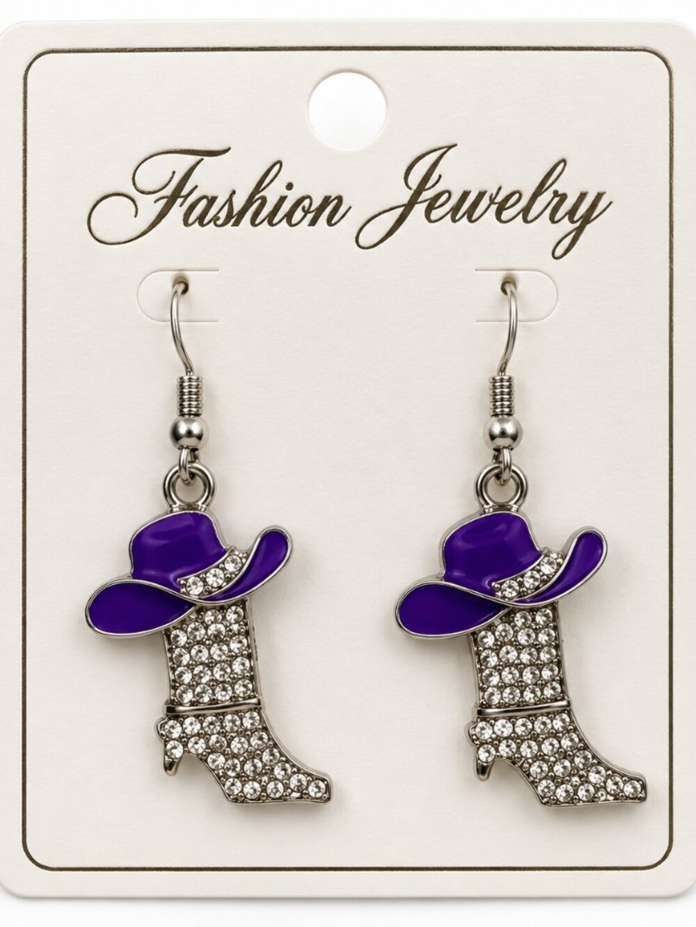 NWT Purple Cowboy Hat & Rhinestone Boot Dangle Earrings